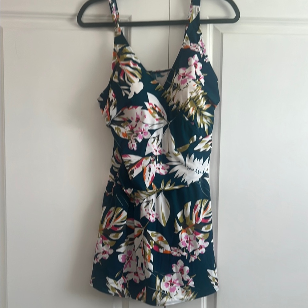 Denim & Co. tropical print swim dress size 12 NWT